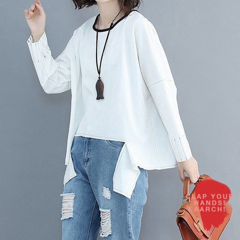 大きいサイズ トップス レディース ファッション おおきいサイズ 対応 カットソー Tシャツ 長袖 モード系デザイン 配色 ステッチ M L Ll 3l 秋冬 通販 Lineポイント最大get Lineショッピング