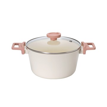 Peach Pearl蜜桃珀爾系列雙耳湯鍋24CM(電磁底)+玻璃蓋