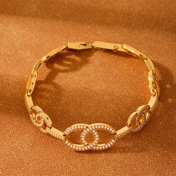 宏雲Hongyun- Xyx-國潮新款5a鋯石超閃日字手工手鍊不鏽鋼材質鍍18k真金手飾