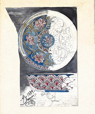 19th century德國瓷器設計手稿 - 1884 Vintage Draft - 古董