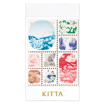 KING JIM KITTA 隨身攜帶和紙膠帶 燙金郵票貼紙 相片 獨立剪切 卡夾設計輕鬆收納  燙金郵票 多色  1包