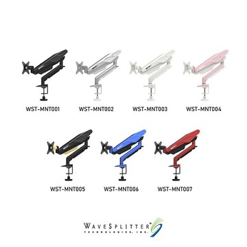 米特3C數位–WaveSplitter 威世波 電競Style 鋁合金氣壓桌夾式螢幕支架 黑/銀/白/粉/金/藍/紅