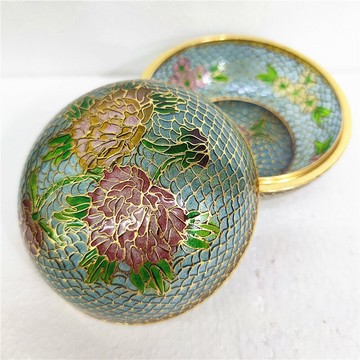 老北京景泰藍粉盒純手工制作銅錢脫胎透明藍首飾盒家居裝飾品擺件