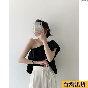 📿好貨優選📿夏季 韓式小心機斜肩襯衫 女 性感露肩無袖上衣 漏鎖骨設計感短袖 小衆單肩T賉 約會聚餐度假服 女裝