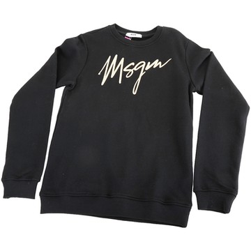 MSGM 童裝 刺繡草寫字母黑色長版運動衫 大學T
