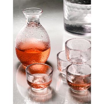 日式清酒壺套裝透明玻璃酒壺小杯子清酒果酒梅子小酒杯磨砂一口杯