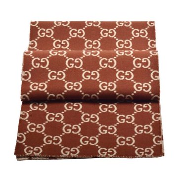 GUCCI  經典雙G LOGO格紋雙面羊毛圍巾(卡其咖啡色)
