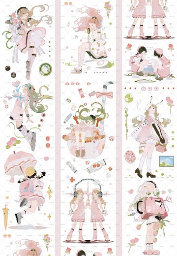 風漾粉櫻  可愛人物女孩 和紙膠帶 10米卷