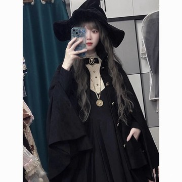 優選好物 萬聖節哥特闇黑風Lolita修女黑色長款收腰泡泡袖洛麗塔連衣裙秋冬 QA4W
