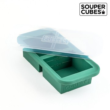 【Souper Cubes】多功能食品級矽膠保鮮盒2格_霧松綠（500ML/格）_廠商直送