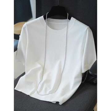 通勤優雅純色圓領冰絲短袖針織衫2025夏季休閑百搭t恤松弛感上衣