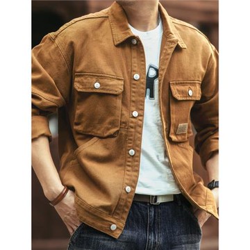 (免運)格藍鹿美式重磅復古牛仔外套男士秋季加絨寬松硬漢獵裝工裝夾克男