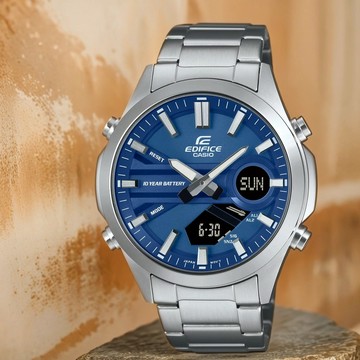 CASIO 卡西歐 EDIFICE 10年電力簡約計時手錶-藍 EFV-C120D-2A