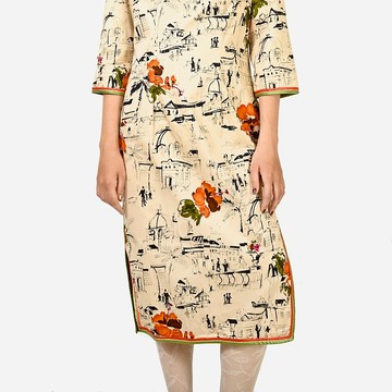 【蛋植物古著】遊憩時光棉質印花古著旗袍