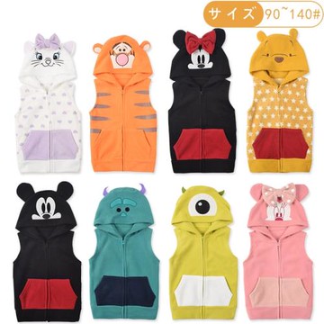日系新款兒童馬甲春秋外穿男童搖粒絨保暖棉背心女童卡通連帽坎肩
