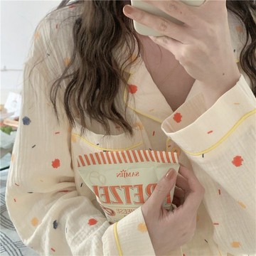 Xuan♥日系ins甜美風可愛睡衣女春秋季長袖可外穿開衫學生家居服套裝潮