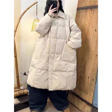 20297冬季新款休閑百搭簡約風純色大氣款加厚長款羽絨服保暖外套