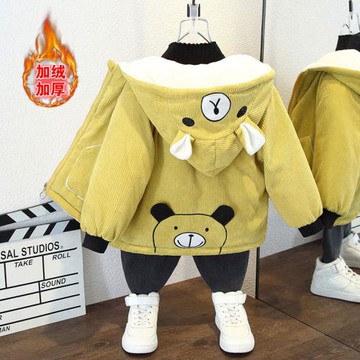 男.童冬裝加絨外套2022新款洋氣兒.童棉襖秋冬季男孩加厚可愛棉衣
