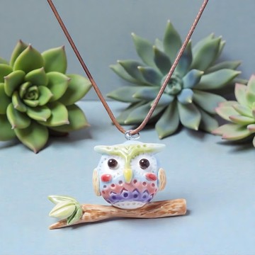 祝福貓頭鷹－手工白瓷頸鏈