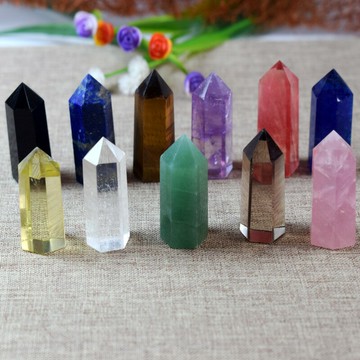 天然水晶柱白水晶粉晶紫晶黃水晶六棱能量柱虎睛石柱子七星陣擺件