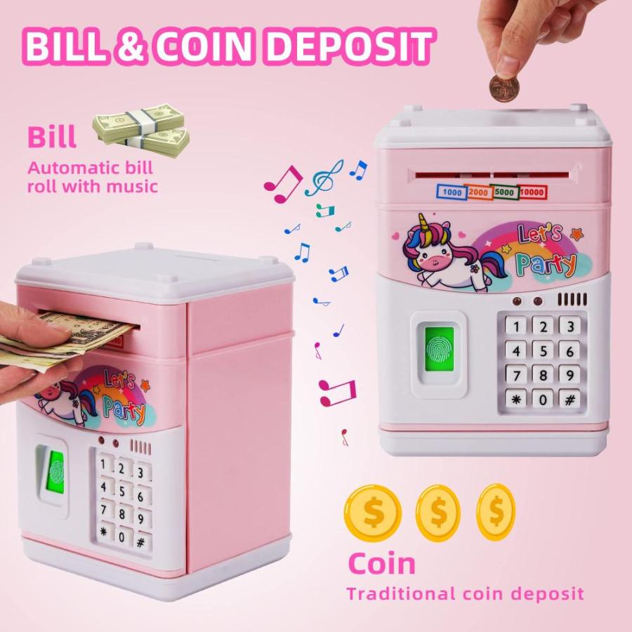 Unicorn Piggy Bank Girls, Fingerprint Password Code Lock ATM Machine with