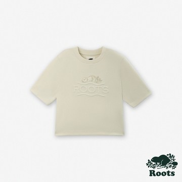 Roots女裝- EMBOSSED BEAVER 圓領上衣-米白色