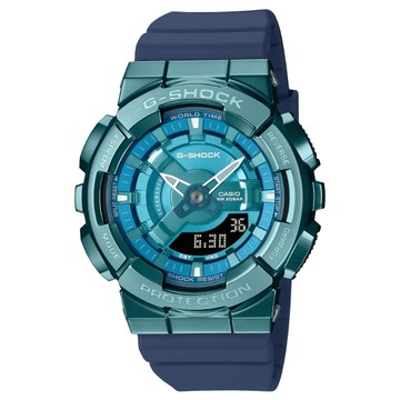 CASIO G-SHOCK 金屬色雙顯電子錶-科技藍 GM-S110LB-2A