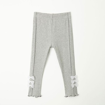 韓國 OZKIZ - 鬆緊腰蝴蝶結點綴彈力內搭褲-淺灰