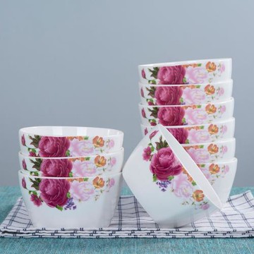 方碗套裝家用韓式四方飯碗 4.5英寸高腳碗防燙手碗小湯碗可微波爐