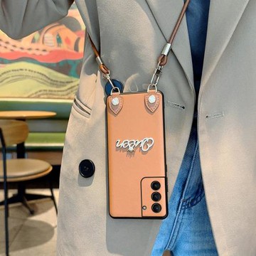 適用于三星s21手機殼高級感棕斜挎皇冠s21+可背帶掛繩個性時尚手機套s21ultra網紅女款超薄全包防摔保護套