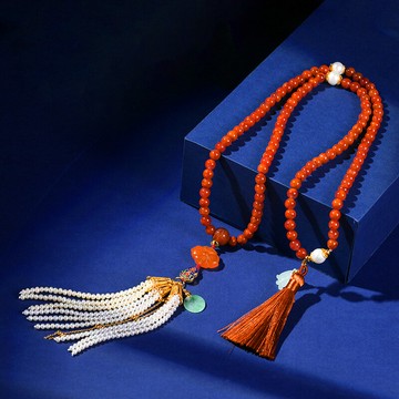 【巴黎精品】現貨+預購 南紅項鍊珍珠流蘇-7mm108顆翡翠南紅女飾品p1ax41