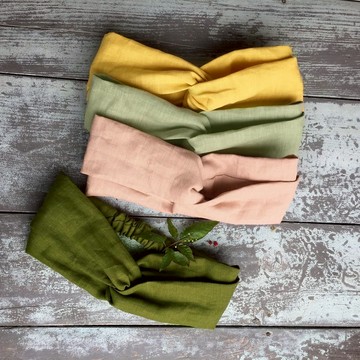 湖水綠 亞麻 素髮帶