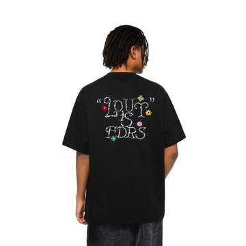 FDR官方店 珍珠花朵繡花美式短袖t恤男女夏季潮牌情侶裝寬松上衣