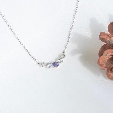 藍托帕石 堇青石 白水晶925純銀微笑排鑽設計項鍊 鎖骨鍊
