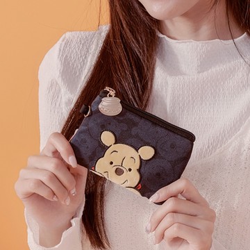 【交換時光】DISNEY 小熊維尼萌萌頭-票卡零錢包-黑 PTD23-E5-21BK聖誕交換禮物