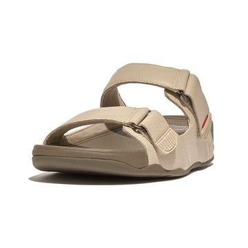 FitFlop GOGH MOC 調節魔鬼氈皮革涼鞋-男(拿鐵米色)