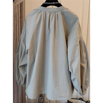 清倉撿漏~專柜撤回大牌外貿春秋褶皺泡泡袖寬松襯衫娃娃衫上衣女