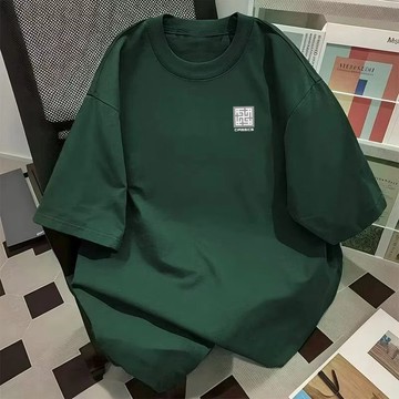 【台灣出貨】100%純棉 綠色上衣 歐美風T恤 加肥加大 衣服男 短袖t恤男 男生精品衣服  休闲时尚 街頭潮流 休閒款