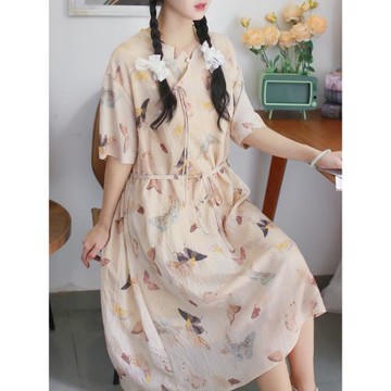 胖妹妹2025大碼復古優雅連衣裙中國風印花長