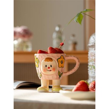肆月家用可愛陶瓷杯子卡通創意馬克杯水杯釉下彩早餐杯咖啡杯女生