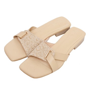 ANNSTAR RITA聯名-波西米亞渡假平底涼鞋-奶茶杏(版型偏小)