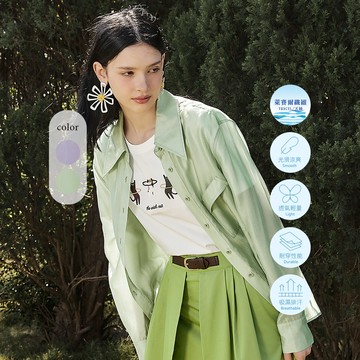 OUWEY歐薇 微透肌光澤感落肩襯衫外套(兩色；S-L)3241184001