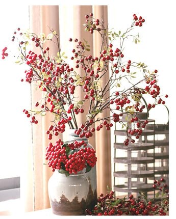 仿真花紅漿果華藝紅果果花瓶假花客廳餐桌家居擺件裝飾花藝