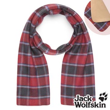 【Jack wolfskin 飛狼】經典格紋保暖刷毛圍巾 雙面圍巾『紅格』