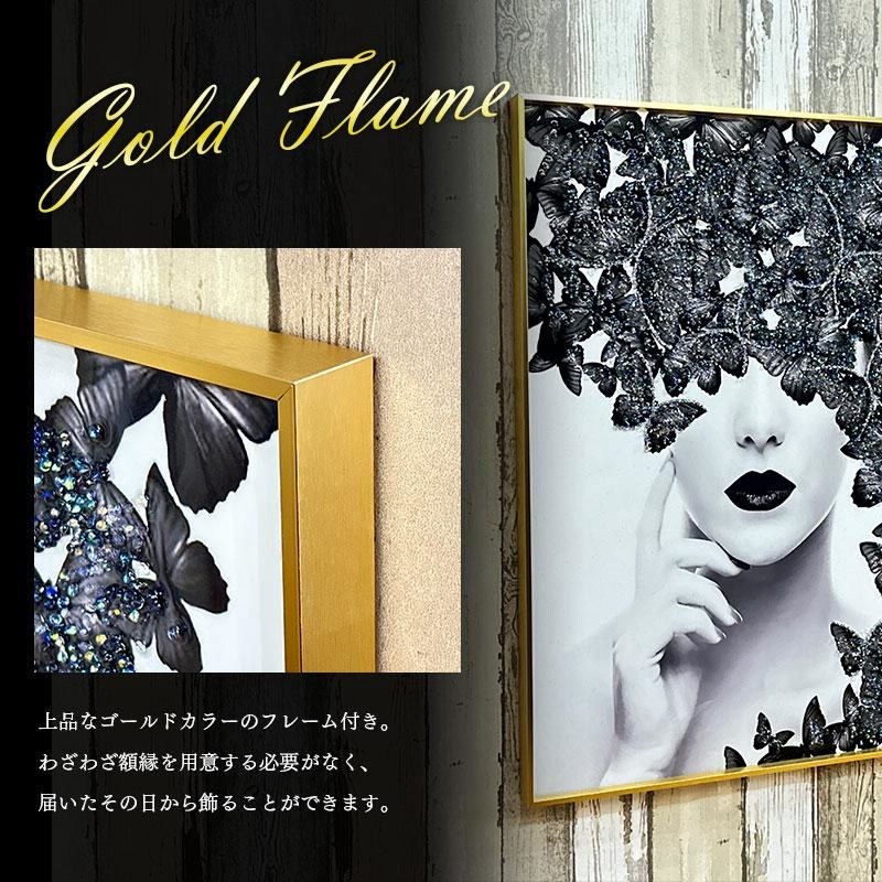 人物画 女性像 装飾フレーム付き 水晶パネル アートパネル 水晶絵 60×80cm 黒フレーム付き 女性