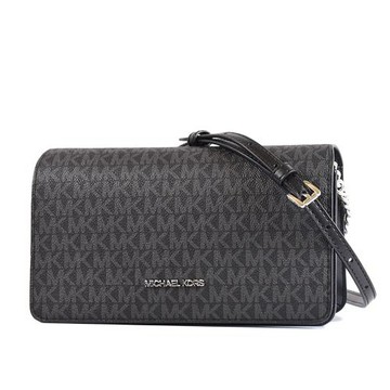 MICHAEL KORS Jet Set 緹花LOGO防刮翻蓋磁釦斜背包-黑色/中