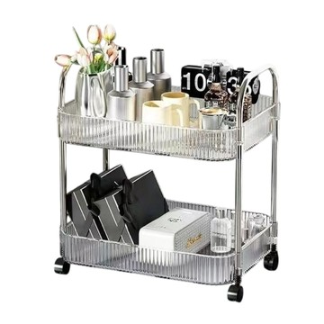 小麥購物 浴室移動落地式置物推車 二層款 L911  1個  36 x 25 x 42cm  透明色