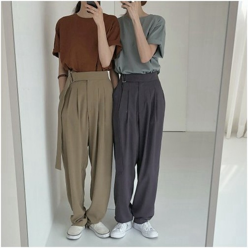 サイドベルトメンズライクタックパンツ ボトムス きれいめ パンツ レディース タックパンツ カッコイイ オフィス 脚長効果 通販 Lineポイント最大get Lineショッピング
