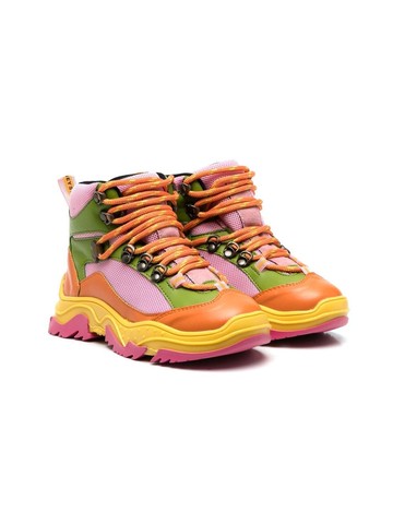 Stella McCartney Kids - colour-block lace-up boots - kids - Fabric/Rubber/Fabric/Polyurethane - 25 - Pink