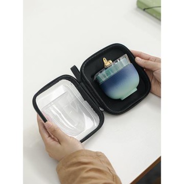 海藍旅行茶具套裝戶外露營便攜式收納包玻璃快客杯個人專用泡茶壺